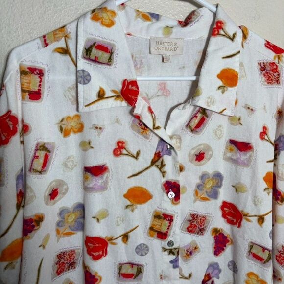 Hester & Orchard Button Up Women's XL Shirt Printed Floral Cottage Summer - Picture 3 of 8
